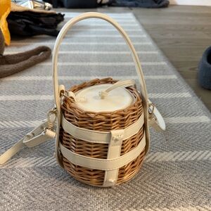 Zara Tan and White Woven Mini Bag